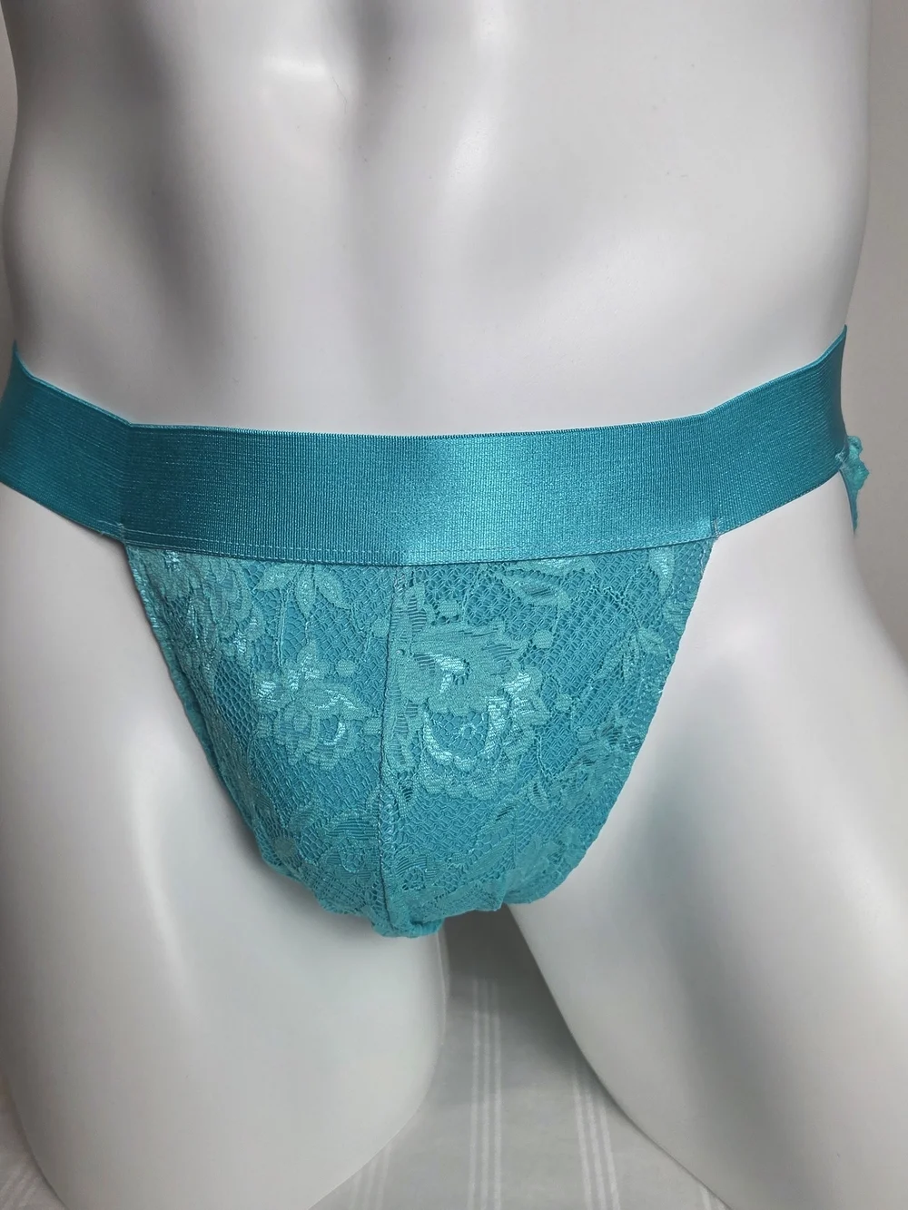 Cosabella Men's Low-Rise Lace Bikini Briefs in Teal Blue